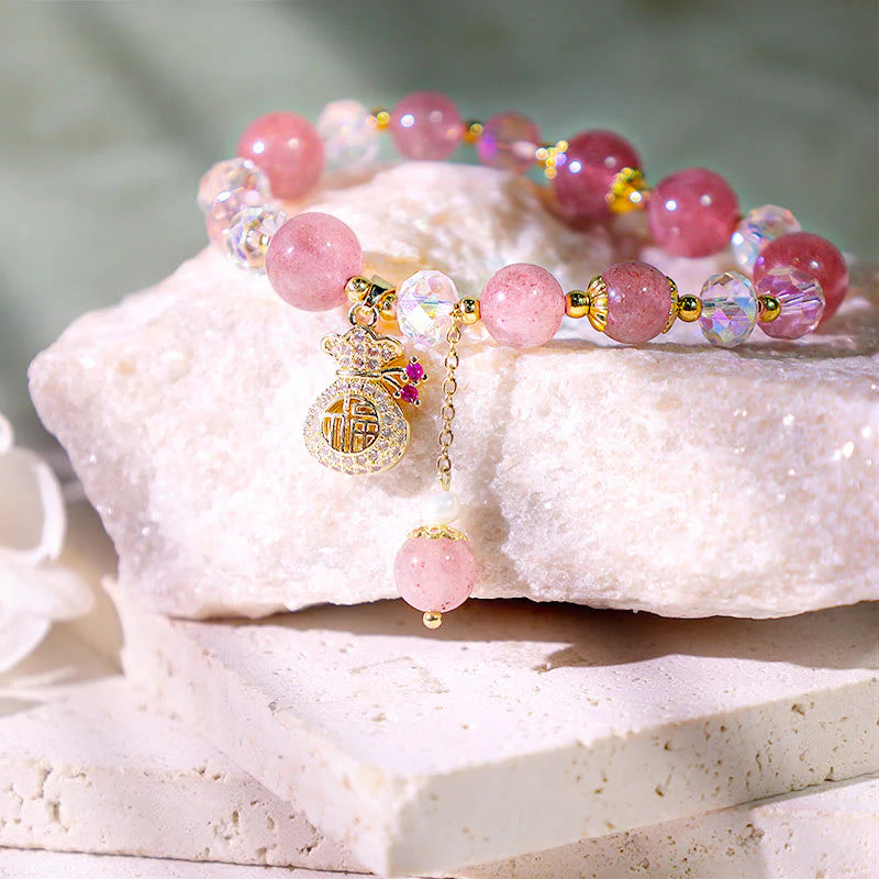 Buddha Stones Wishing Love and Sweet BlessingsStrawberry Quartz Bracelet Includes Gift Message Card