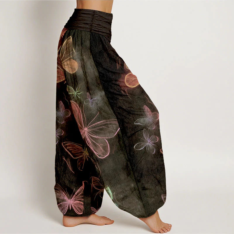 Buddha Stones Cotton Dreamlike Butterfly Pattern Women's Elastic Waist Harem Pants