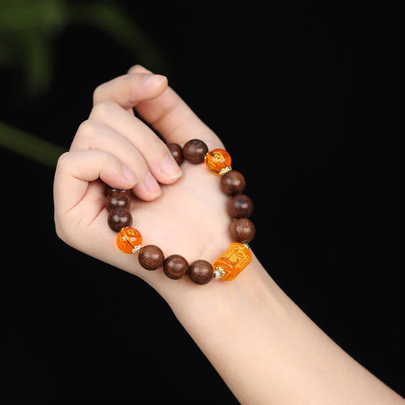 Buddha Stones Natural Phoebe Zhennan Wood Om Mani Padme Hum God Of Wealth Crystal Protection Bracelet (Extra 40% Off | USE CODE: FS40)