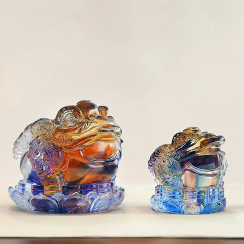 Buddha Stones Feng Shui Frog Coins Handmade Liuli Crystal Art Piece Wealth Home Office Decoration