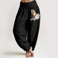 Buddha Stones Pure Cotton Simple Lively Clasped Hands Prayer Beads Clouds Pattern Women's Elastic Waist Harem Pants