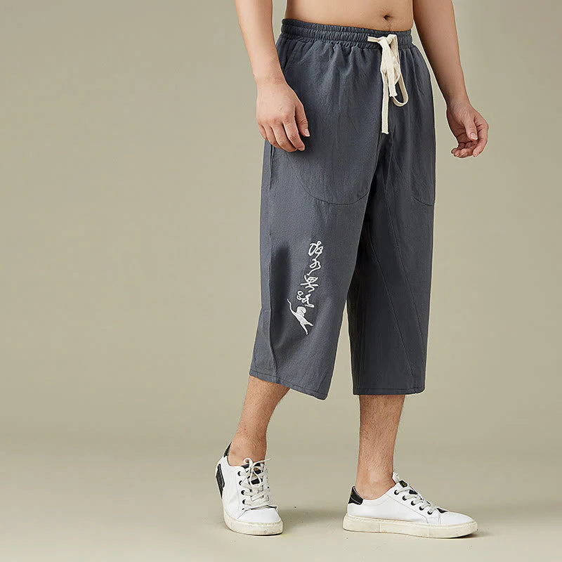 Buddha Stones Casual Solid Color Men's Straight Leg Shorts With Pockets Leisure Cotton Men's Pants