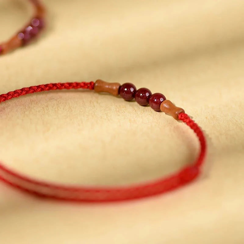 Buddha Stones Cinnabar Beads Peach Wood Blessing String Bracelet
