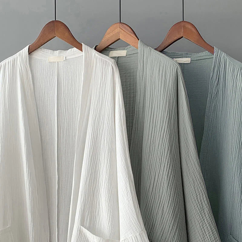 Buddha Stones Plain Long Sleeve Zen Meditation Cotton Linen Jacket With Pockets