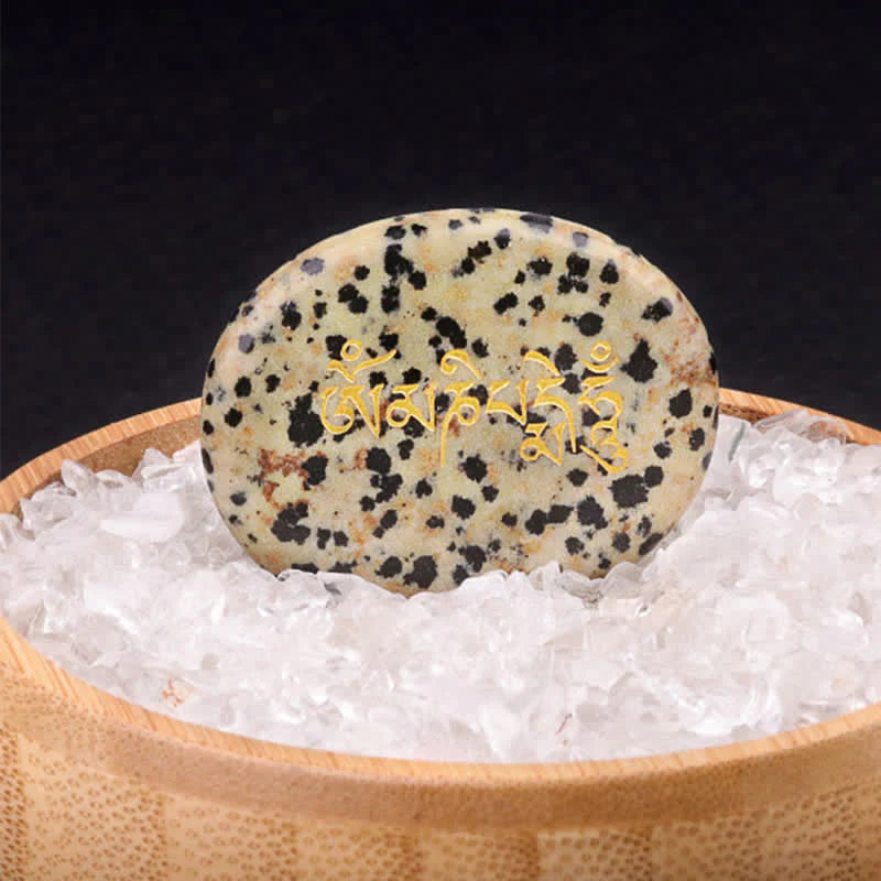 Buddha Stones Om Mani Padme Hum Amethyst Tiger Eye Palm Stone Crystal Decor 35*45mm