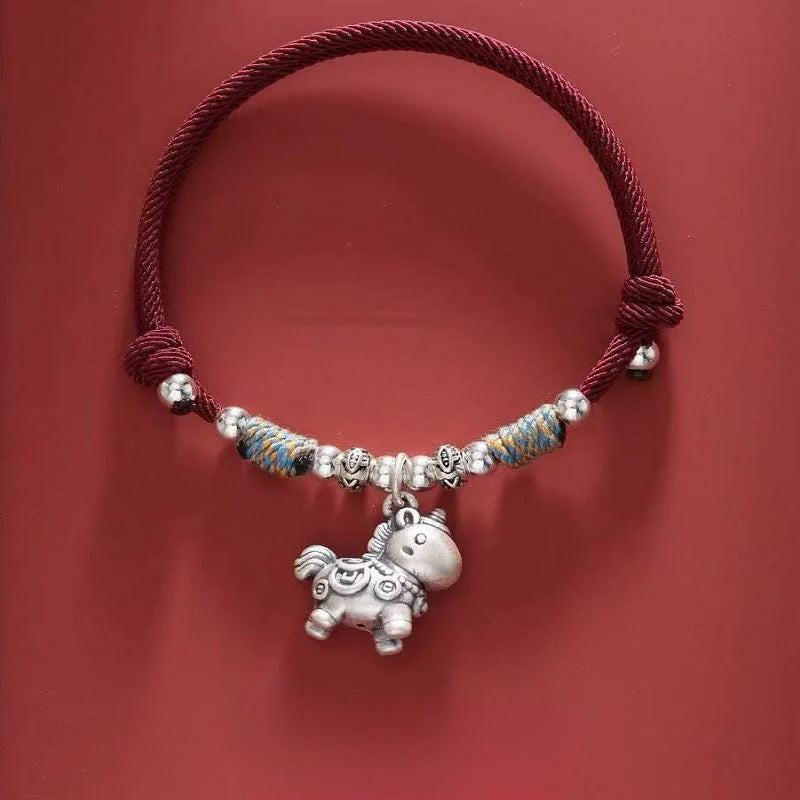 Buddha Stones Year of the Horse 999 Sterling Silver String Braided Protection Bracelet