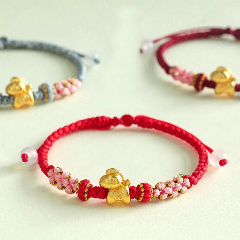 Buddha Stones Year Of The Horse Multicolored String Peach Blossom Knot Red String Luck Bracelet