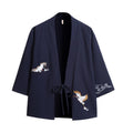 Buddha Stones White Crane Auspicious Clouds Embroidery Three Quarter Sleeve Men's Kimono