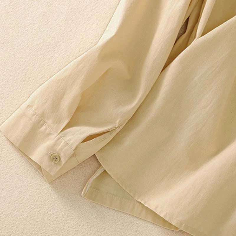 Buddha Stones Spring Lapel Long Sleeve Plain Women's Cotton Buttons Shirt With Pockets