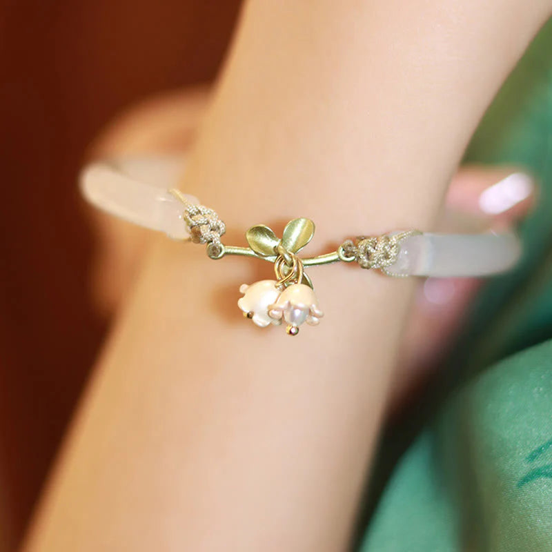 Buddha Stones Lily of the Valley Flower Happiness Strength Bracelet Bangle