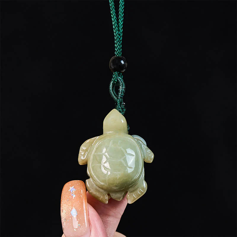 Buddha Stones Green Jade Turtle Prosperity Necklace Pendant