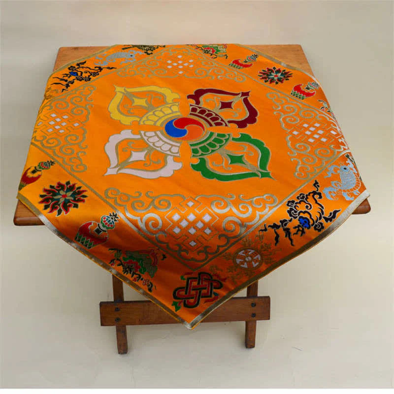 Buddha Stones Flower Endless Knot Prayer Altar Mat Healing Meditation 8 Auspicious Symbols Mat Table Runner
