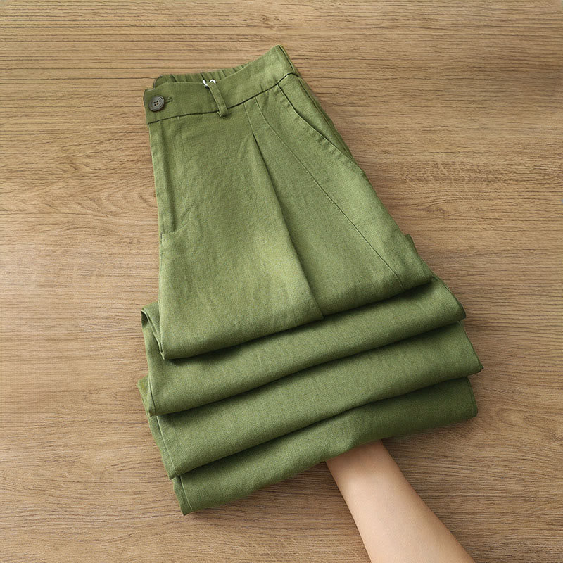 Buddha Stones Women's Fall Commute Solid Color Zipper Design Cotton Wide Leg Pants With Pockets