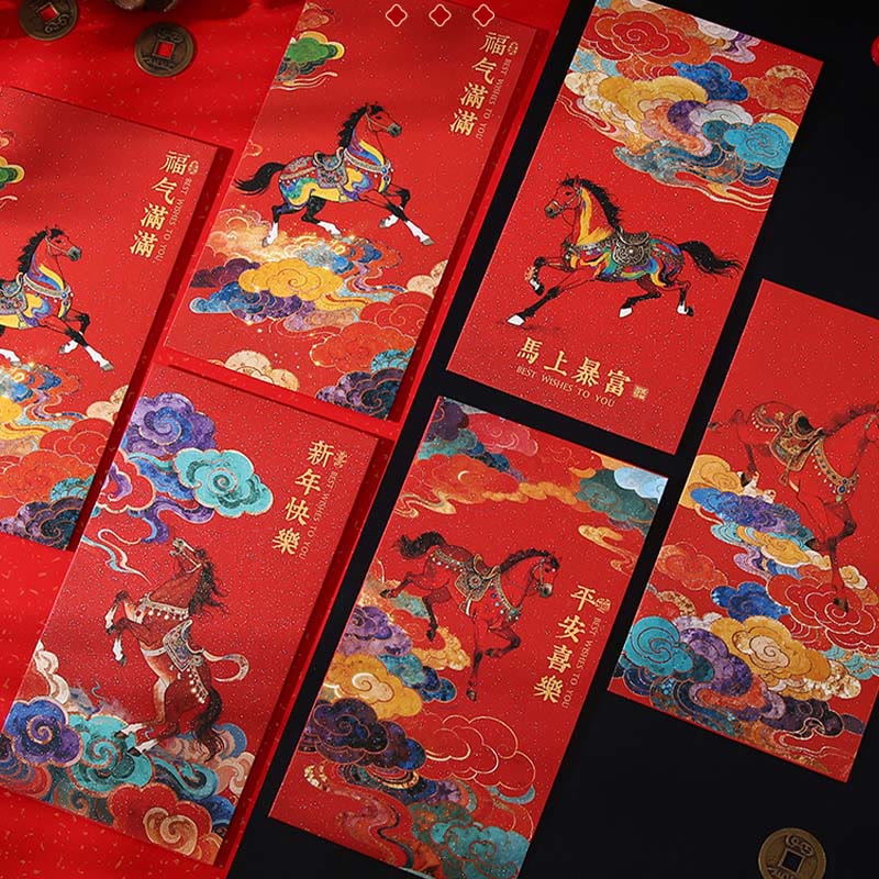 Buddha Stones Year Of The Horse 2026 New Year Blessings 6pcs Chinese Red Envelope