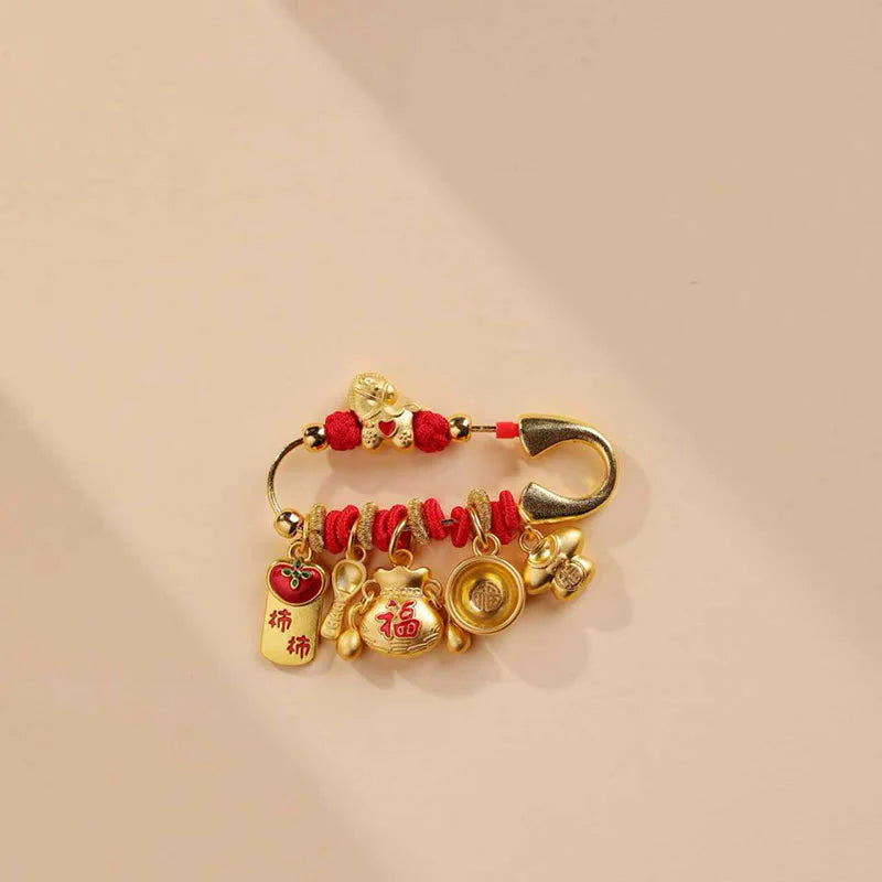 Buddha Stones Year Of The Horse Fu Character Longevity Lock Ruyi Handle Luck Brooch