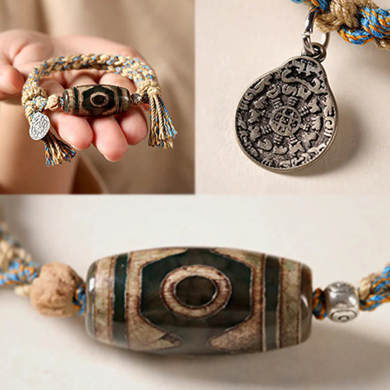 Buddha Stones Handmade Tibetan Dzi Bead Wealth Protection Braided String Bracelet