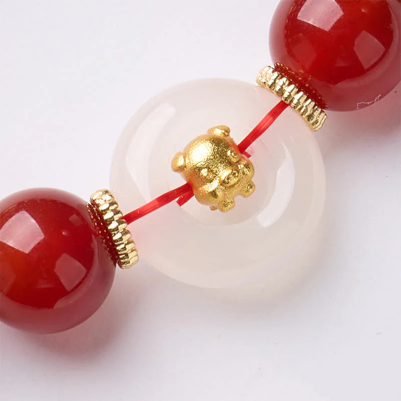 Buddha Stones Chinese Zodiac Year Of The Horse Peace Buckle Red Agate White Chalcedony Confidence Bracelet