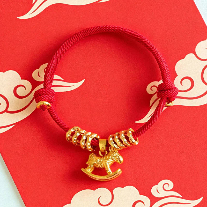 Buddha Stones Year Of The Horse Simple Horse Circle Charm Rope Faith Bracelet