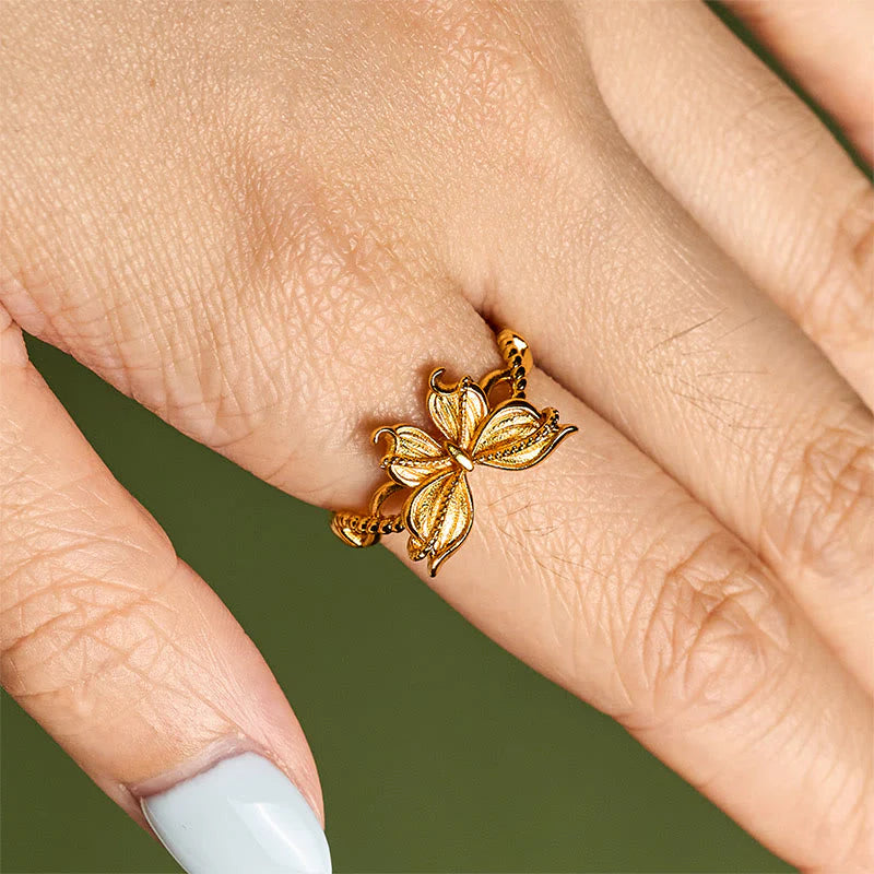 Buddha Stones 24k Gold Plated Brass Butterfly Symbol Adjustable Love Ring