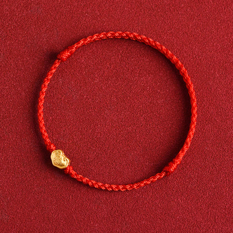 Buddha Stones 999 Gold Chinese Lock Charm Fu Character Protection Handmade Rope Bracelet (Extra 30% Off | USE CODE: FS30)