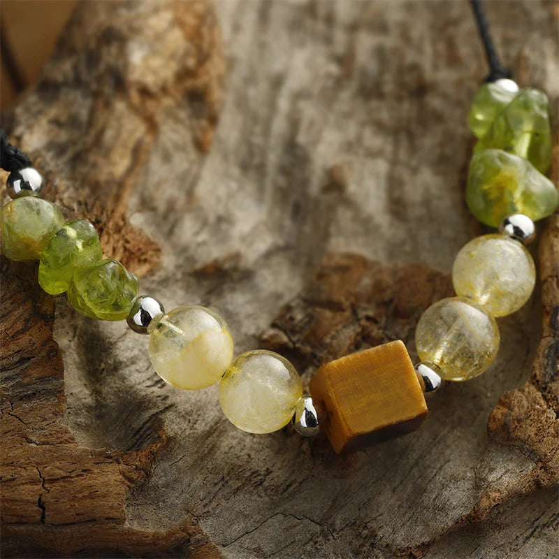 Buddha Stones Find Your Joy Peridot Citrine Tiger Eye Peace Rope Bracelet