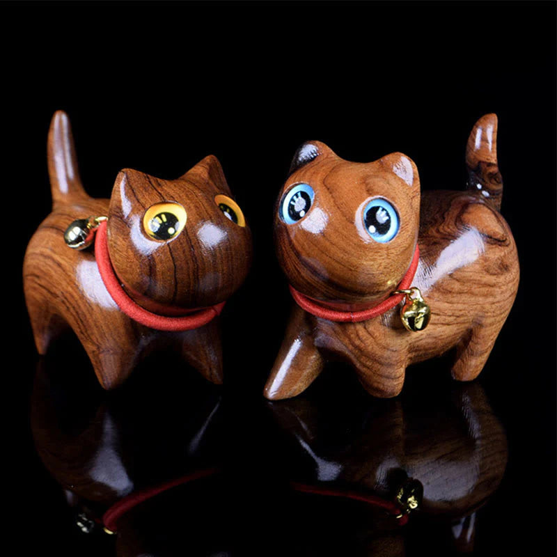 Buddha Stones Rosewood Carving Cat Warmth Home Decoration