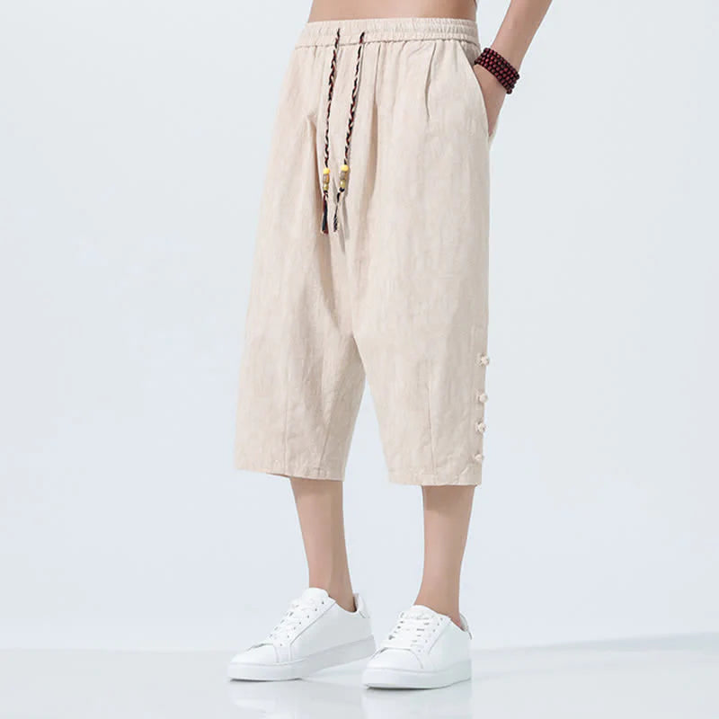 Buddha Stones Summer Drawstring Elastic Waist Men's CapriÂ Tapered Pants