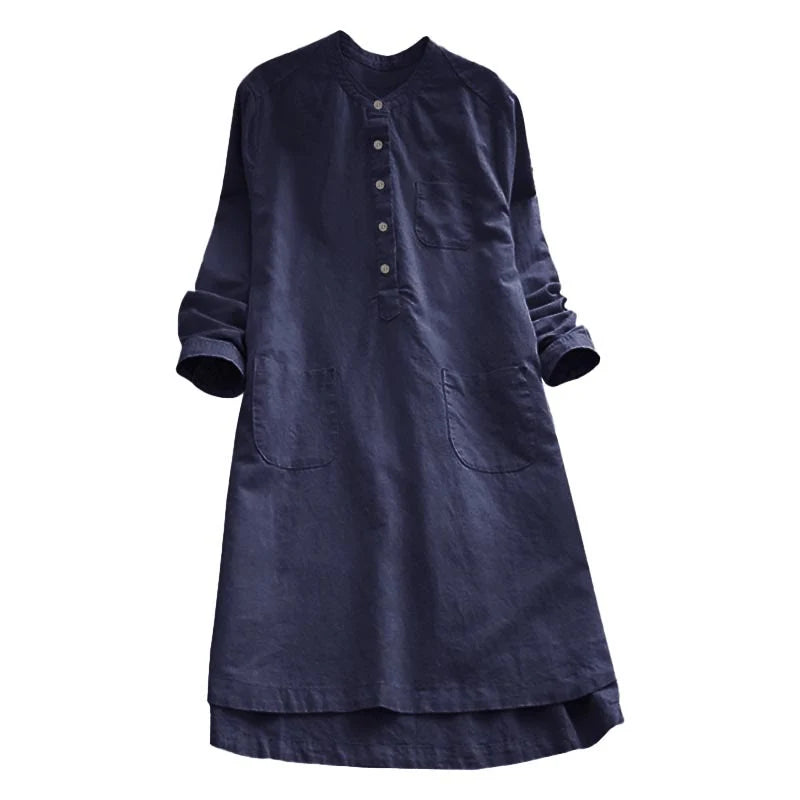 Buddha Stones Solid Buttons Long Sleeve Women's Shirt With Pockets