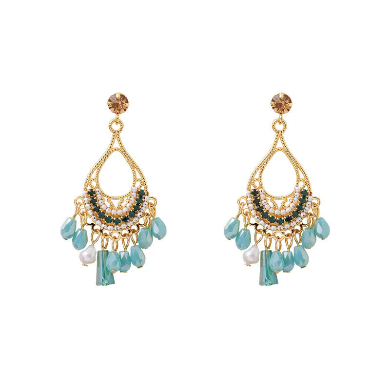 Buddha Stones Teardrop Tassel Copper Self Care Openwork Drop Dangle Earrings