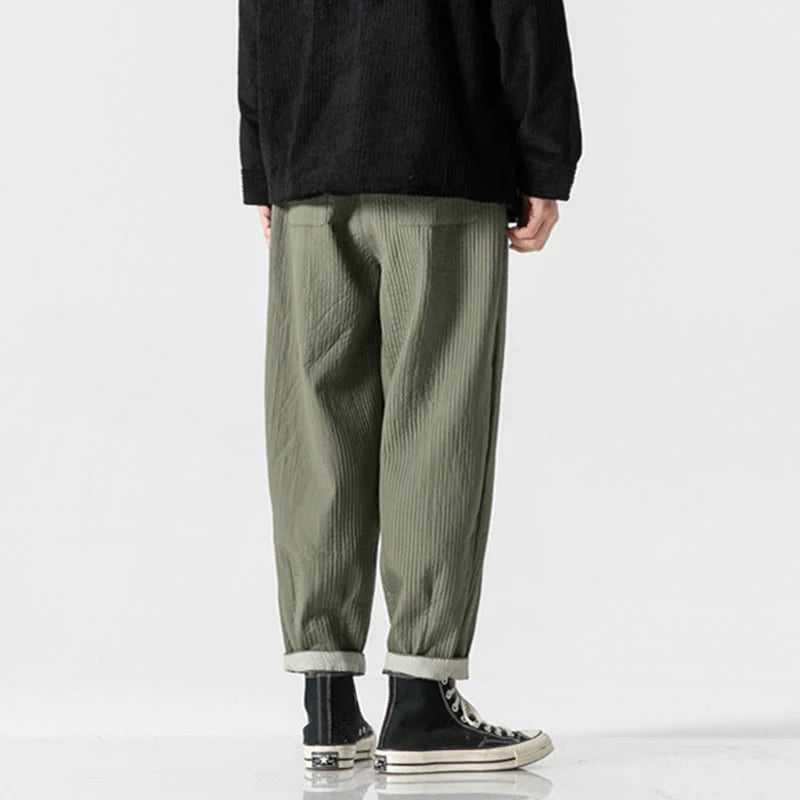 Buddha Stones Fall Solid Color Drawstring Men's Ankle-Length Harem Pants With Pockets