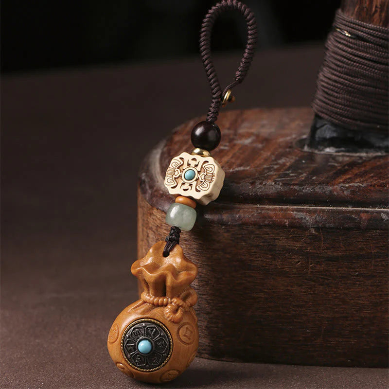 Buddha Stones Sandalwood Small Leaf Red Sandalwood Green Sandalwood Om Mani Padme Hum Calm Key Chain Phone Hanging Decoration