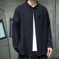 Buddha Stones Spring Men's Solid Color Buttons Design Long Sleeve Shirt