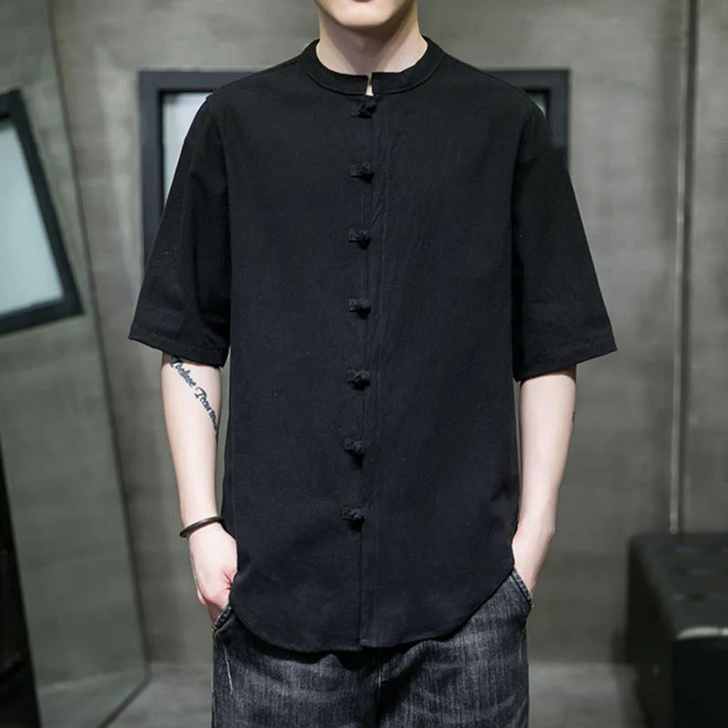 Buddha Stones Plain Color Men's Half Sleeve Cotton Shirt