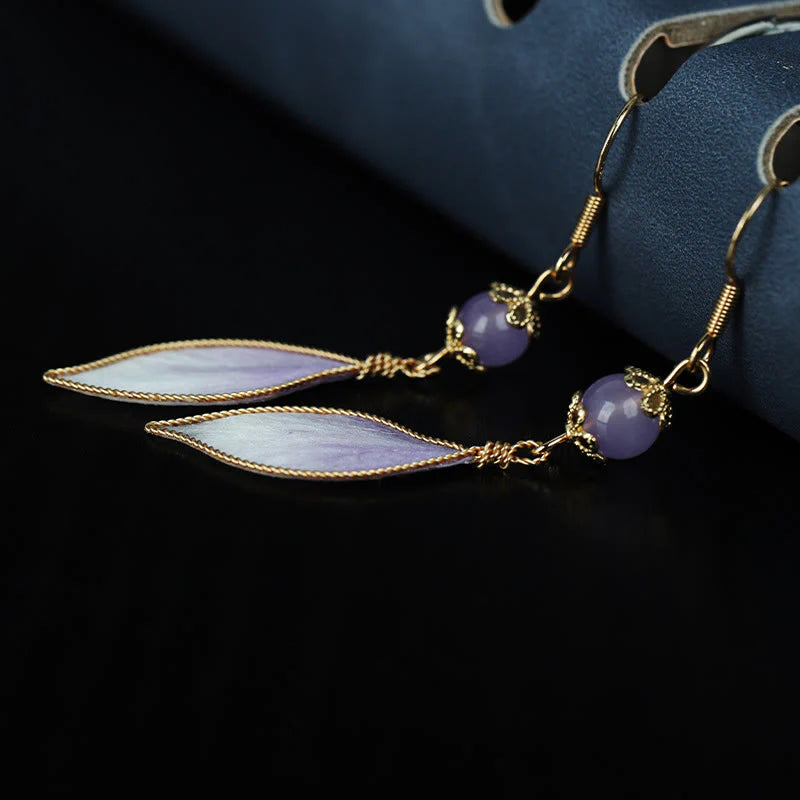 Buddha Stones Silk Art Handmade Purple Gradient Petals Blessing Dangle Earrings