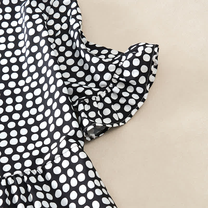 Buddha Stones Summer Elegant Polka Dot A Line Ruffle Hem Short Sleeve Knee Length Dress