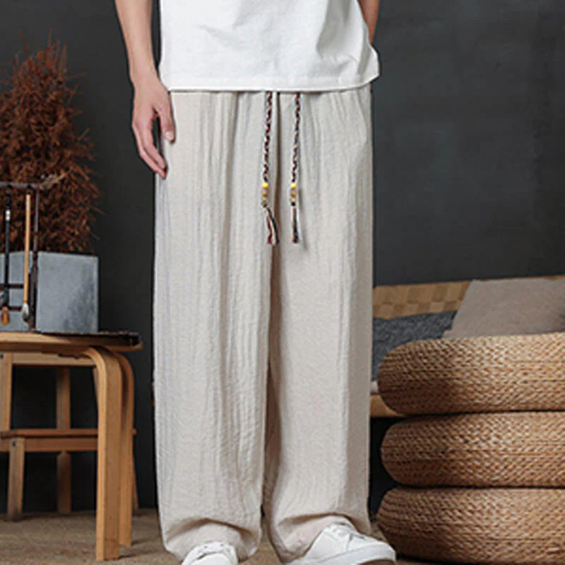 Buddha Stones Casual Plain Color Drawstring Design Men's Pants With Pockets
