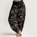 Buddha Stones Pure Cotton Retro Flowers Leaves Branches Pattern Women's Elastic Waist Harem Pants