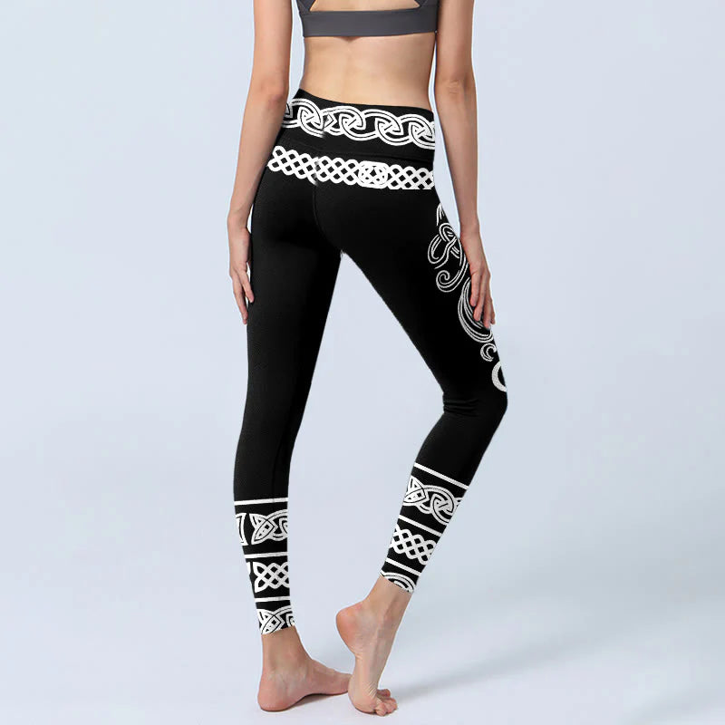 Buddha Stones Symmetrical Celtic Knot Pattern Print Gym Leggings Women's Yoga Pants