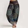 Buddha Stones Cotton Mandala Pattern Leaves Women's Elastic Waist Harem Pants