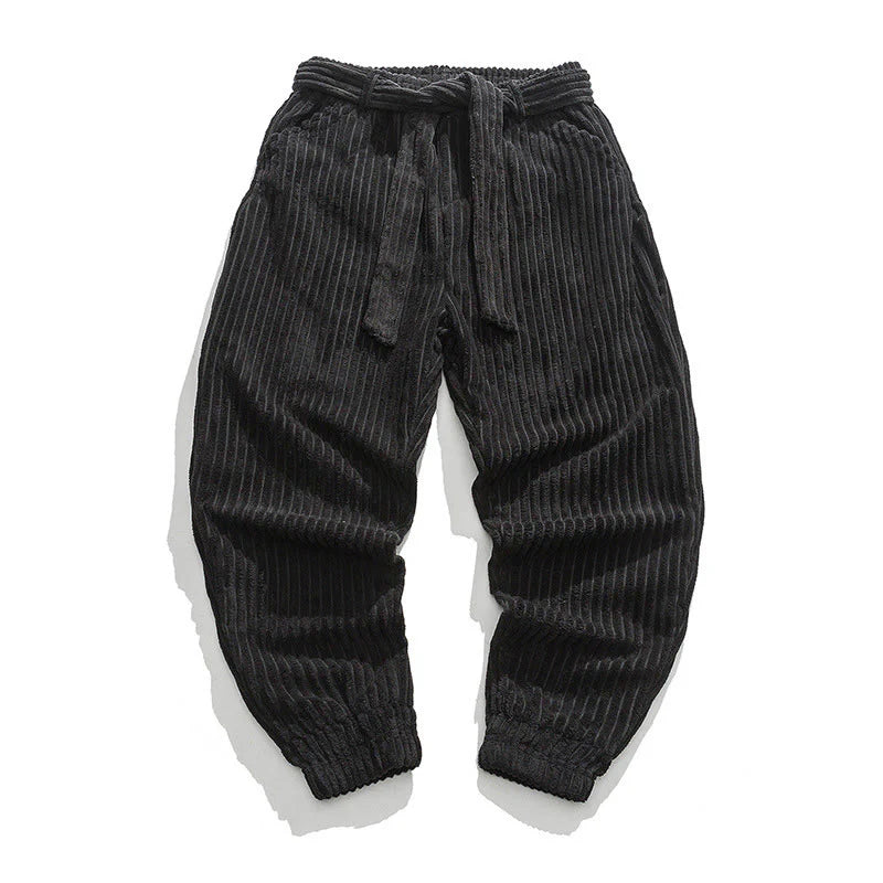 Buddha Stones Winter Solid Color Men's Ankle-Length Corduroy Pants With Pockets