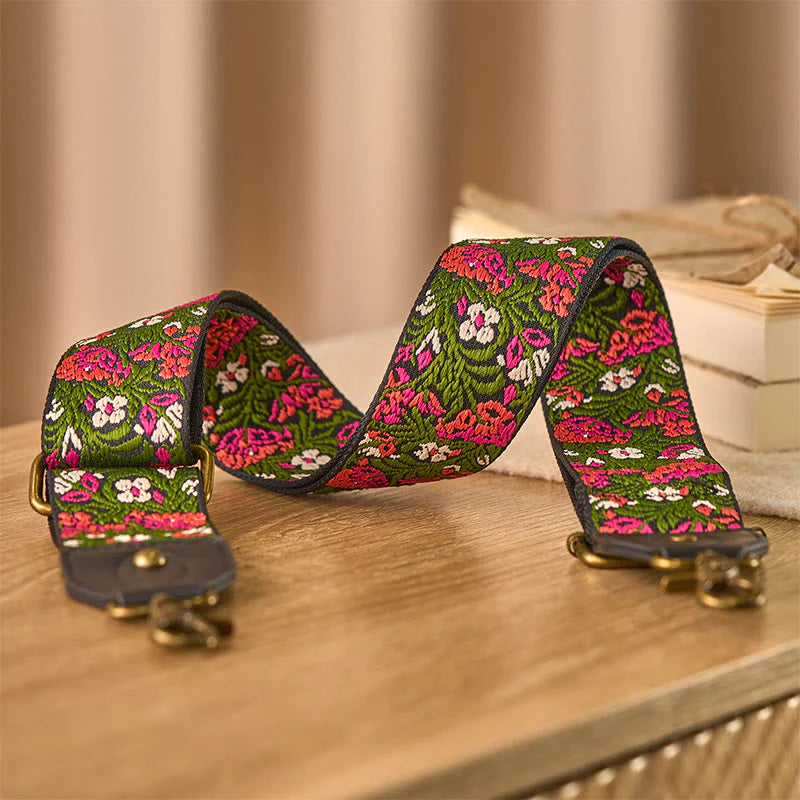 Buddha Stones Bohemian Rose Red Flower Green Leaves Embroidery Adjustable Handbags Crossbody Shoulder Bag Purse Straps Replacement