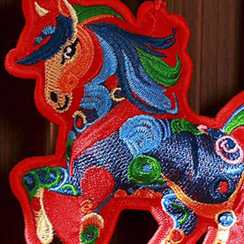 Buddha Stones Year Of The Horse Embroidery Bell Tassel Hanging Decoration