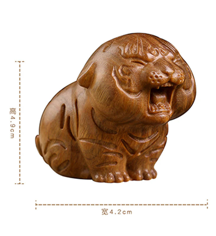 Buddha Stones Green Sandalwood Cute Tiger Animals Positive Decoration