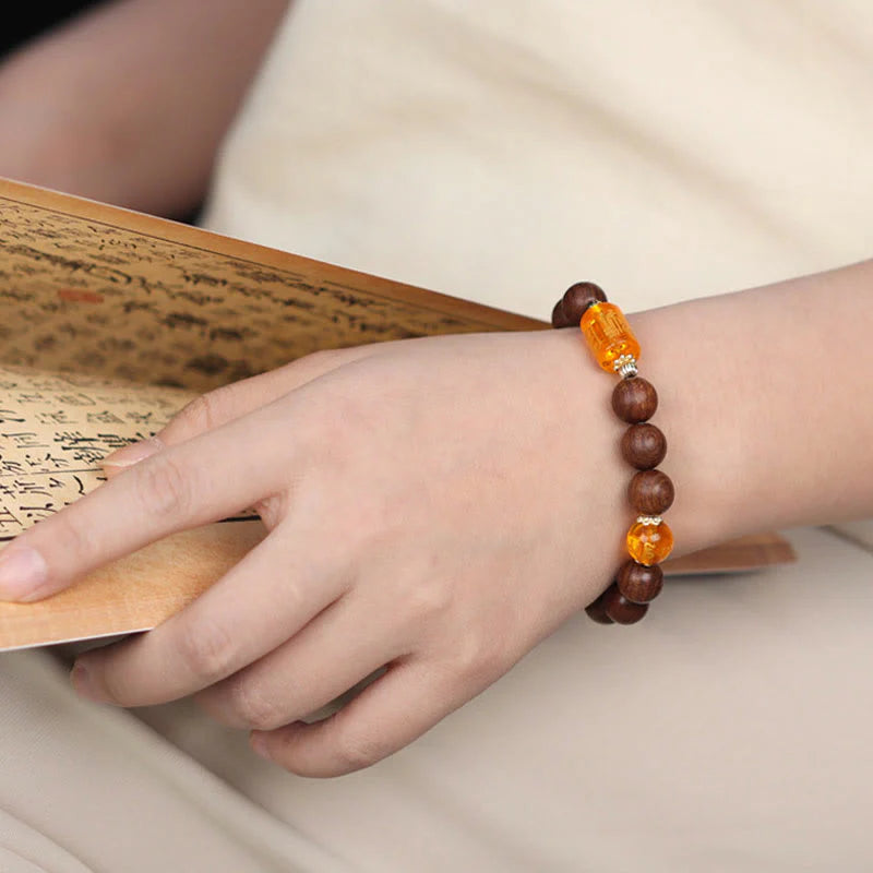 Buddha Stones Natural Phoebe Zhennan Wood Om Mani Padme Hum God Of Wealth Crystal Protection Bracelet (Extra 40% Off | USE CODE: FS40)
