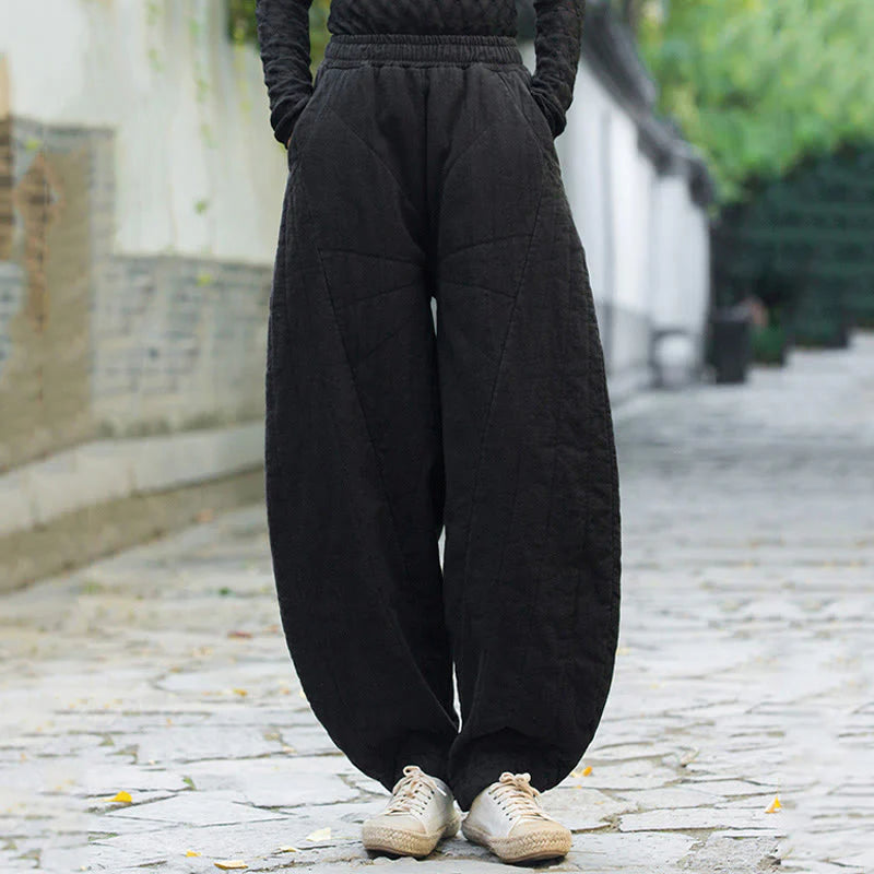 Buddha Stones Plain Cotton Thick Women's 7-8 Length Pants With Pockets