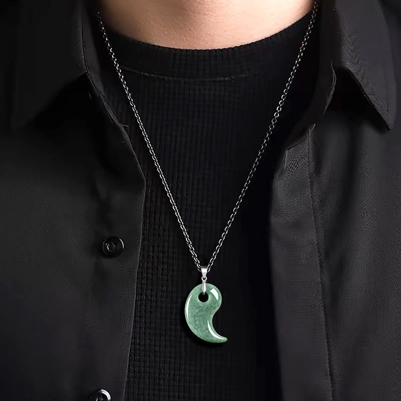 Buddha Stones Teardrop Design Jade Titanium Steel Chain Necklace Luck Pendant