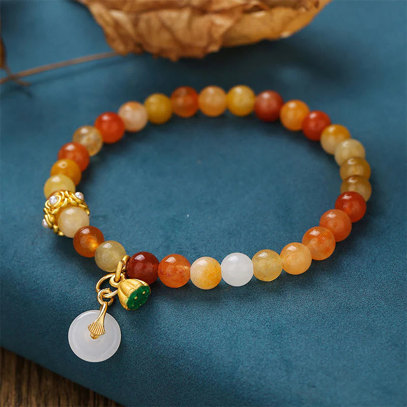 Buddha Stones Peace Buckle Golden Silk Jade Ward Off Evil Spirits Bracelet