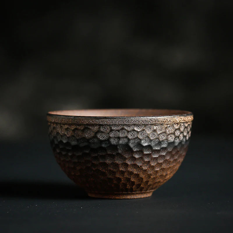 Buddha Stones Simple Brown Striped Texture Ceramic Teacup Kung Fu Tea Cup Bowl