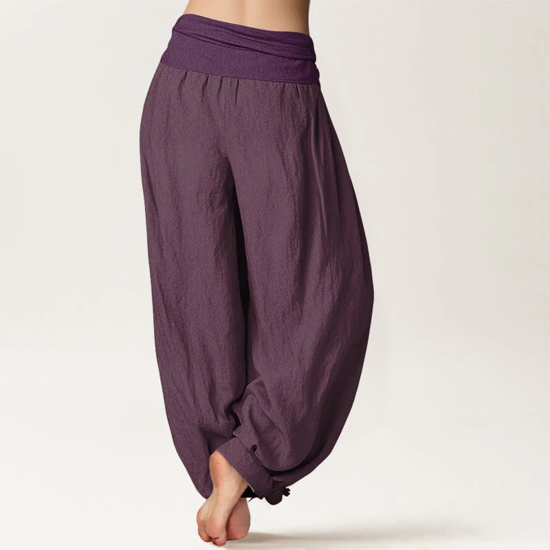 Buddha Stones Purple Pure Cotton Women's Elastic Waist Harem  Pants