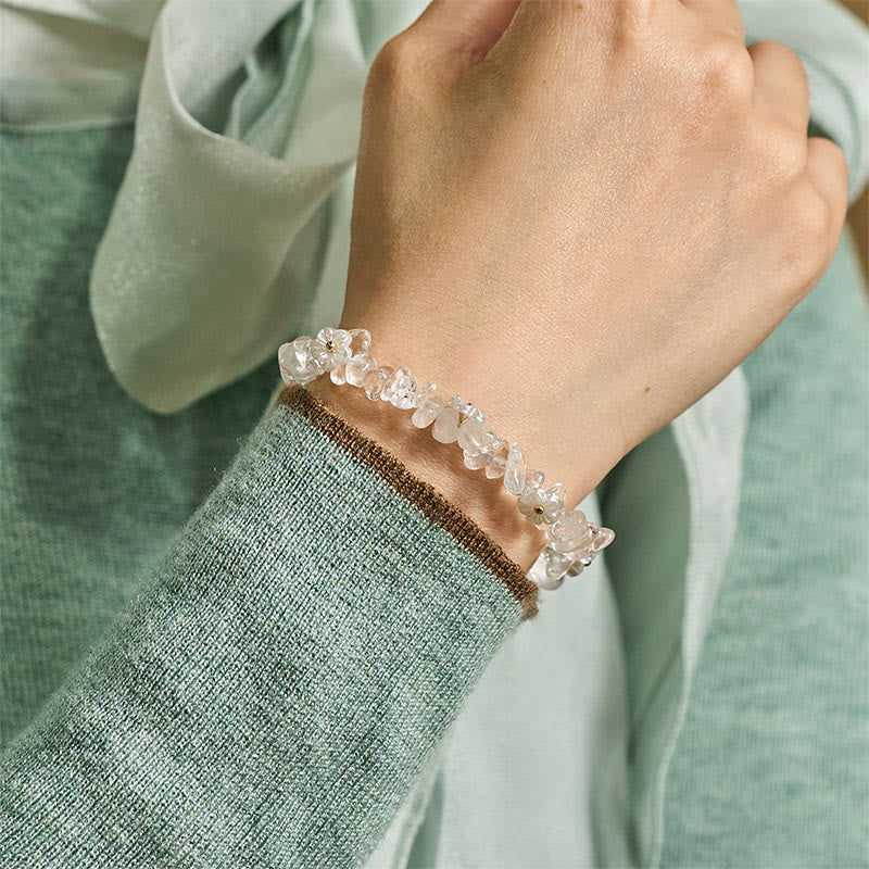 Buddha Stones Irregular Crystal Flower Design Amethyst White Crystal Balance Bracelet